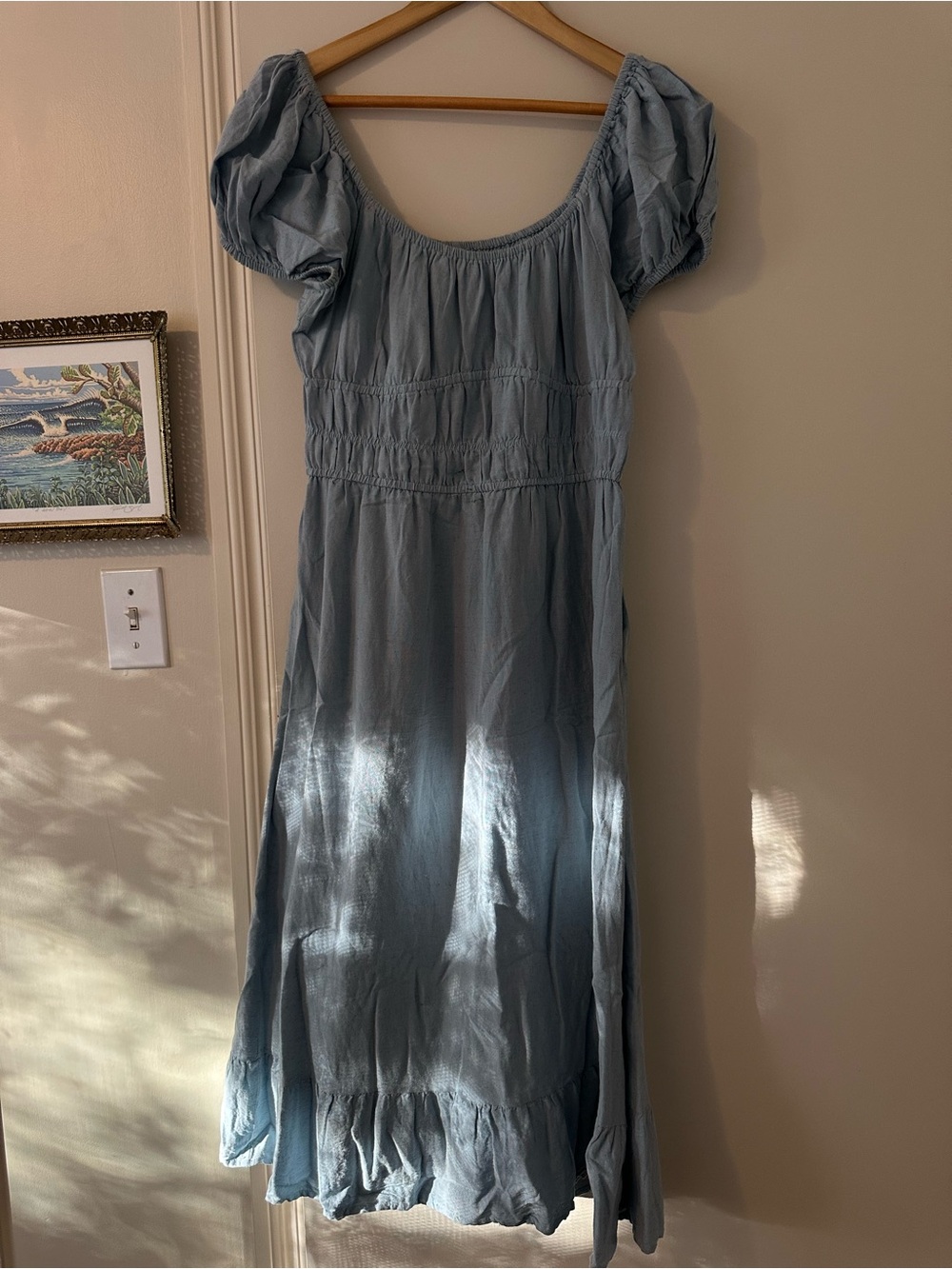 Light Blue Puff-Sleeve Maxi Dress